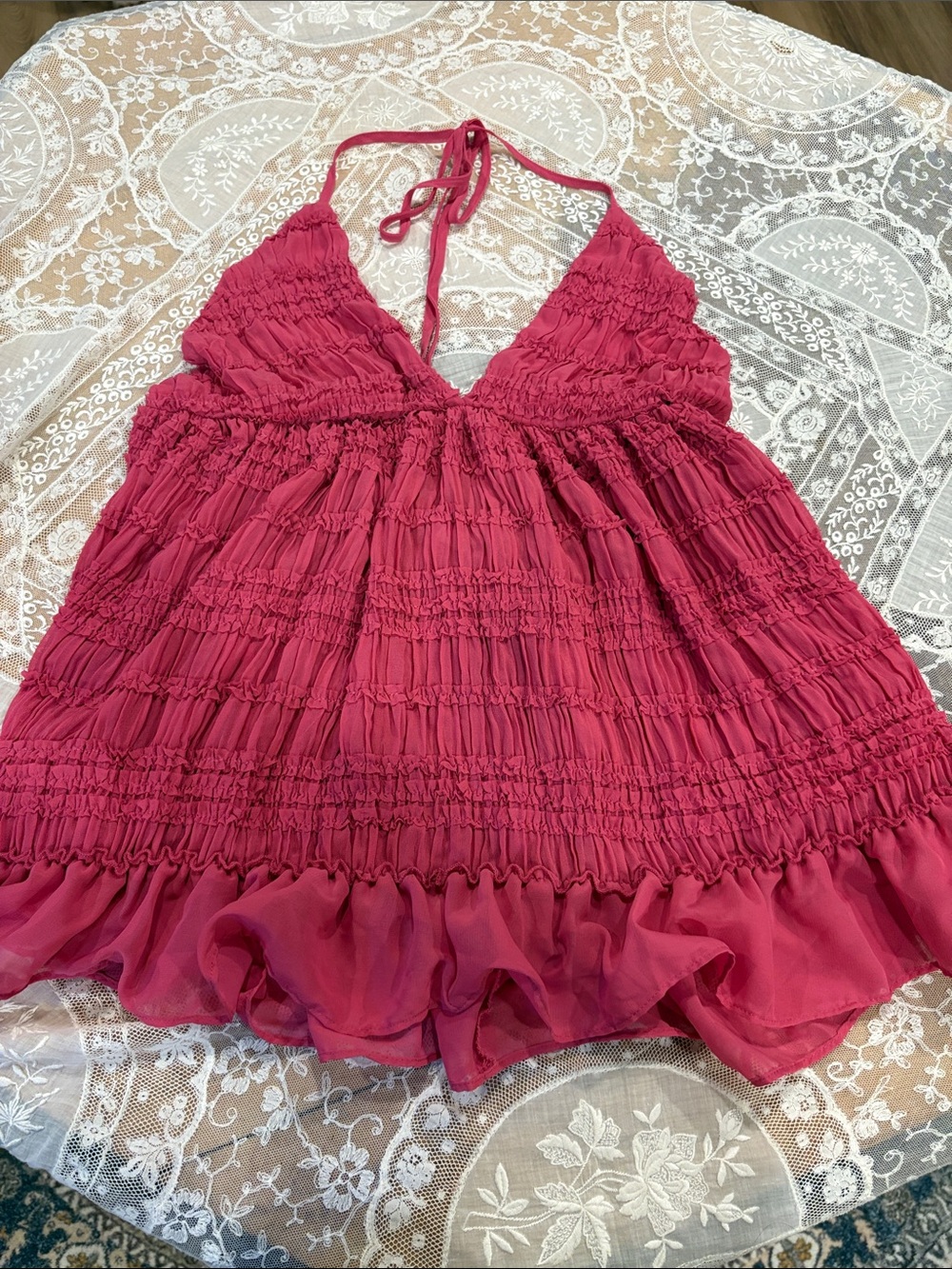 Kimchi Blue Raspberry Pink Halter Ruffle Tank Top